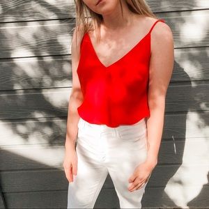 Red v-neck tank top
